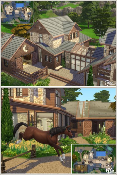 Sims Barn House, Sims 4 Modern Ranch House, Sims 4 Horse Ranch Layout, Sims 4 Ranch House Plans, Sims4 Ranch Cc, Sims Country House, Sims 4 Builds Floor Plans, Sims 4 Stable Ideas, Sims 4 Dog House