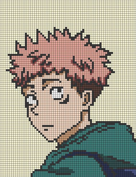 Pixel Art Pattern Anime Easy, Anime Pixel Art Grid Easy, Pixel Art Anime Easy, Pixel Drawing Anime, Pixel Anime Art, Gojo Pixel Art, Crochet Pixel Blanket, Anime Alpha Pattern, Pixel Art Pattern Anime