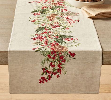 New Dinnerware, Tableware & Glassware | Pottery Barn Embroidered Table Runner, Fabric Table Runner, Christmas Runner, Table Throw, Christmas Poinsettia, Holly Berry, Christmas Table Runner, Christmas Table Settings, Pottery Barn Teen