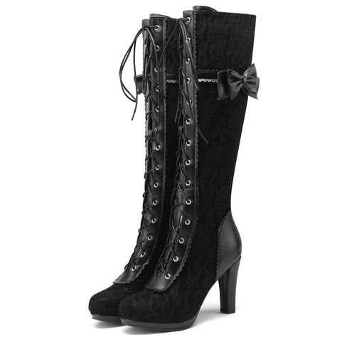 PRICES MAY VARY. Upper Material: Synthetic and Rubber Sole.Heel Height: 9cm, 3.54" block heel boots.Tube height: 36cm, 14.17", tube height: 38cm, 14.96", high-quality synthetic with a soft and delicate touch. Shoes features: closed toe goth knee high boots, lace up and zipper, buckle strap platform knee high boots. Suitable for autumn and winter. Suitable Occasion: The punk knee high boots are easily pair for all activities-Western and Horse Parties,Shopping, Outings, Daily, Wedding, Leisure, Of