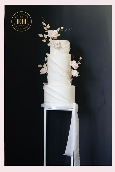 Wedding Cake Peony, Draped Wedding Cake, Modern Romantic Wedding Cake, Drape Wedding Cake, Wedding Cake Elegant Classy, Elegant Wedding Cakes Romantic, Wedding Cake Three Tier, Classy Wedding Cakes, Wedding Cake Peonies