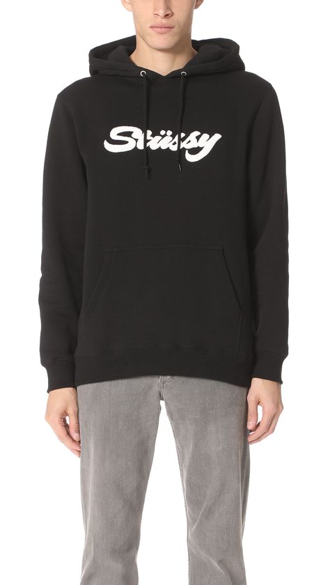 STUSSY Brand Applique Hoodie. #stussy #cloth #hoodie Black Stussy Hoodie Outfit, Grey Stussy Hoodie, Navy Blue Stussy Hoodie, Black Stussy Hoodie, 8ball Fleece Stussy, Applique Hoodie, Stussy Hoodie, Stussy Men, Athletic Jacket