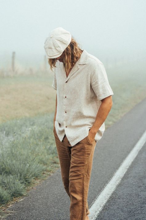 Jasper Cream - Ramie Short Sleeve Shirt - L Surf Style Men, Linen Shirt Men, Holiday Beach, Surf Style, Photoshoot Outfits, Look Vintage, Easy Going, Beach Shorts, Beach Shirts