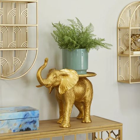 Jai-Teigh Resin Tray Elephant Figurine Elephant Bathroom Decor, Sculpture Display, Miami House, Elephant Plant, Elephant Home Decor, Open Table, Space Display, Living Room Corner, Bedroom Table