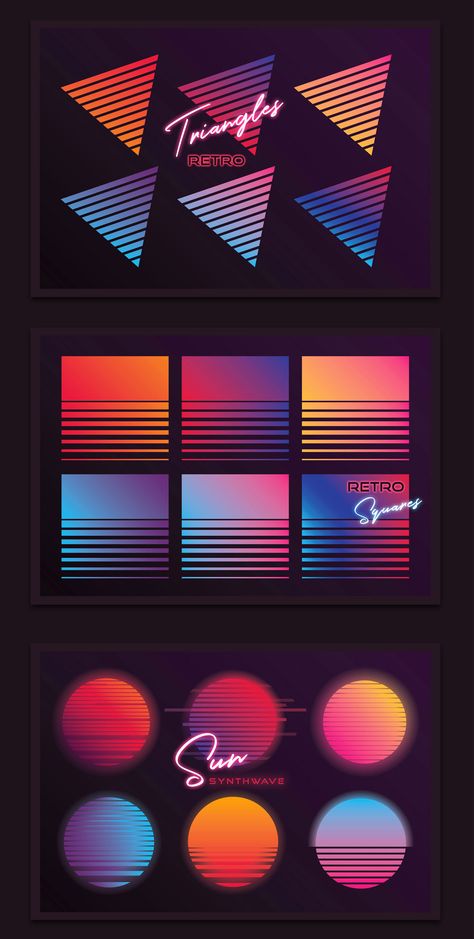 Synthwave Graphic Design, 80s Aesthetic Graphic Design, Retrowave Color Palette, Cyberpunk Vector Art, Synth Pop Aesthetic, Vaporwave Elements, Vaporwave Graphic Design, Synthwave Logo, 80s Synthwave Aesthetic