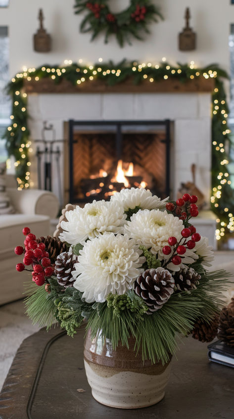 Get ready for the holidays with these festive flower arrangements. Perfect for creating a beautiful, welcoming space during the Christmas season. #HolidayFlowerArrangements #ChristmasFloralArrangements #ChristmasFlowerDecorations Holiday Flower Arrangements Christmas, Christmas Floral Centerpieces, Holiday Flower Arrangements, Winter Flower Arrangements, Holiday Bouquet, Christmas Flower Decorations, Flower Christmas, Festive Centerpieces, Christmas Flower Arrangements