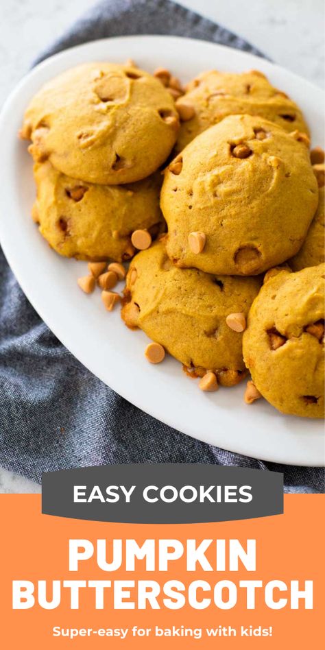 Totally easy pumpkin butterscotch cookies to bake with your kids Pumpkin Butterscotch Cookies, Butterscotch Pumpkin, Butterscotch Recipes, Pumpkin Butterscotch, Cookies To Bake, Pumpkin Cookies Easy, Pumpkin Puree Recipes, Butterscotch Cookies, Savory Pumpkin Recipes