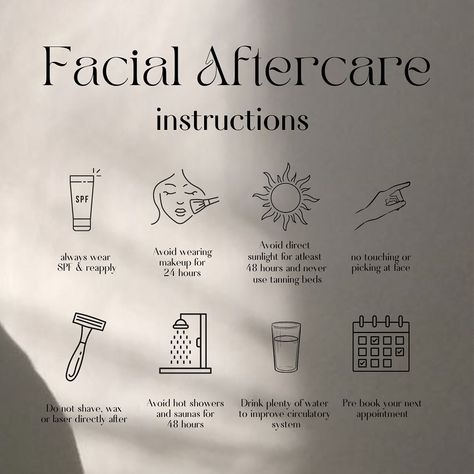 Proper after care after a facial will help extend that post-facial glow✨ Facial Forms Skin Care, Post Facial Care, Facial Content Ideas, Esthetician Icons, Esthetician Post Ideas, Facial Aftercare, Aesthetician Aesthetic, Esthetician Career, Spa Room Ideas Estheticians