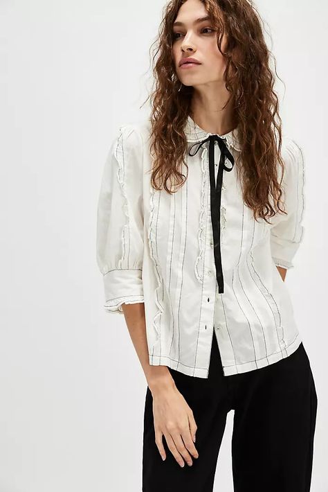 Button-Down Shirts + Tops | Free People Wardrobes Uk, Puffy Sleeves, Boho Blouses, Pin Tucks, Body Shape, Boho Clothing, Blouse Styles, Boho Outfits, Shirts Tops