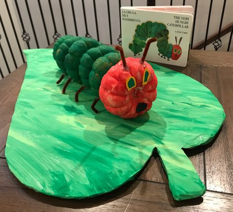 Hungry Caterpillar Pumpkin Decorating, Little Pumpkin Decorating Ideas, Very Hungry Caterpillar Pumpkin, Hungry Caterpillar Pumpkin, Caterpillar Pumpkin, Storybook Pumpkin, Story Book Pumpkin, Decorated Pumpkin, Book Chapter