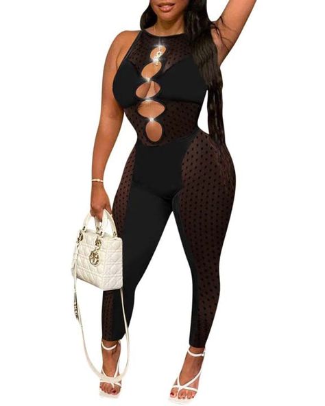 Going Out Outfits For Women, Short Jumpsuits For Women, Polka Dot Outfit, Dot Outfit, Club Jumpsuit, Dots Outfit, Mesh Romper, Long Pant Jumpsuit, Club Outfits For Women