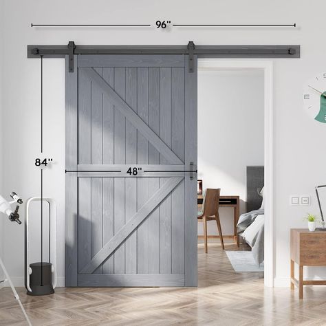 Amazon.com: EaseLife 48in x 84in Sliding Barn Door with 8FT Barn Door Hardware Kit & Handle Included,DIY Assemblely,Easy Install,Apply to Interior Rooms & Storage Closet,Grey : Tools & Home Improvement Grey Barn Door, Coastal Country, Storage Closet, Barn Doors Sliding, Sliding Barn Door, Barn Door Hardware, Storage Room, Closet Storage, Easy Install