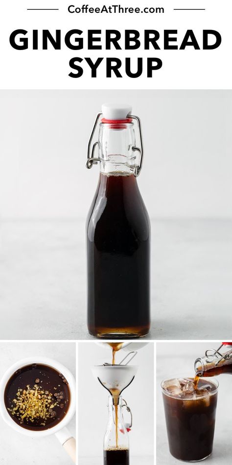 This flavorful and aromatic gingerbread syrup adds a sweet spice to any drink. Make it at home with only 4 ingredients. #gingerbreadsyrup #gingerbread #simplesyrups #flavoredsyrups Lattes At Home, Homemade Coffee Syrup, Flavored Whipped Cream, Gingerbread Syrup, How To Make Gingerbread, Homemade Gingerbread, Syrup Recipes, Vegan Pumpkin Spice, Simple Syrup Recipes