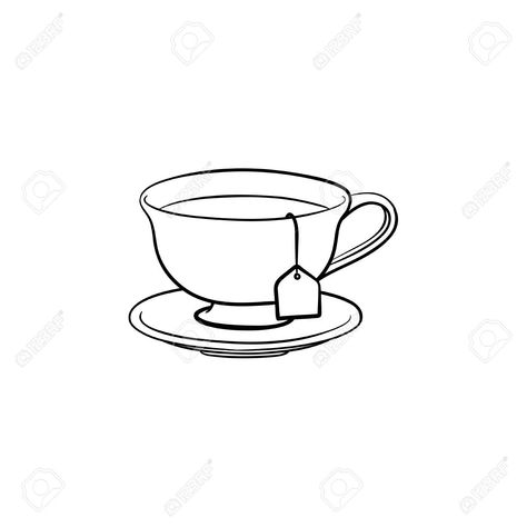 Tea Cup With Tea Bag Drawing, Drawings Of Tea Cups, Teacup Outline Tattoo, Cuppa Tea Tattoo, A Cup Of Tea Drawing, Simple Teacup Drawing, Line Art Tea Cup, Mini Tea Cup Tattoo, Simple Tea Cup Drawing