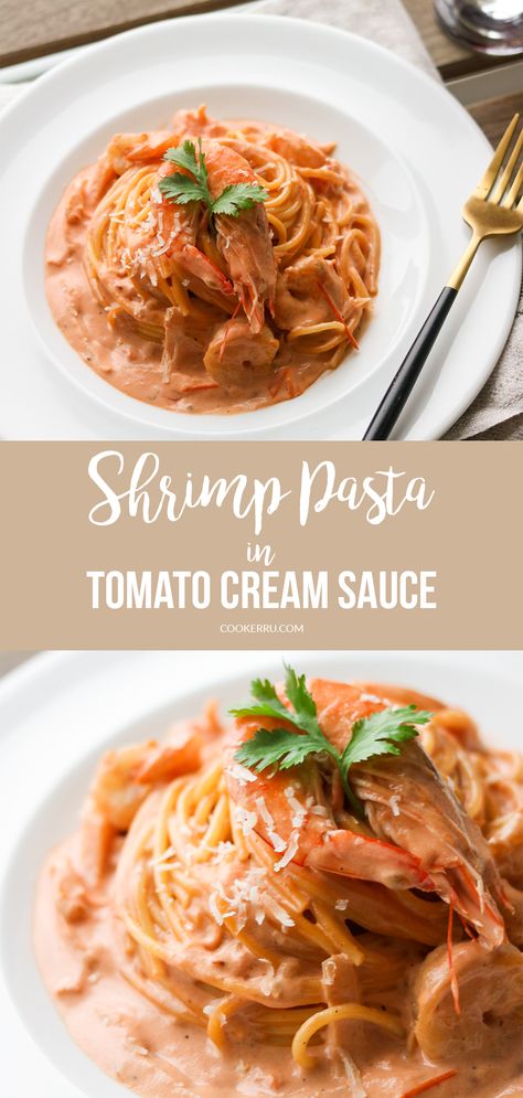 Shrimp Tomato Cream Pasta, Creamy Tomato Seafood Pasta, Shrimp And Pasta Recipes Red Sauce, Pink Sauce Shrimp Pasta, Chicken And Shrimp Pasta Red Sauce, Red Sauce Seafood Pasta Recipes, Shrimp Pasta With Cream Sauce, Shrimp Pasta Red Sauce Recipes, Spicy Shrimp Pasta Recipes Creamy