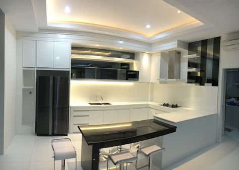 Lighthouse architect indonesia cocinas de estilo minimalista blanco | homify Kitchen Ceiling Design, New Ceiling Design, Interior Ceiling Design, Kitchen Cupboard Designs, House Ceiling Design, Modern Kitchen Cabinet Design, Ceiling Design Living Room, Ceiling Design Modern, Ceiling Design Bedroom