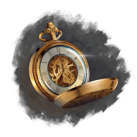 Pocket Watch Art, Rpg Items, الفن الرقمي, Steampunk Clock, Dnd Dragons, Fantasy Items, Magic Stones, Dnd Items, Props Art