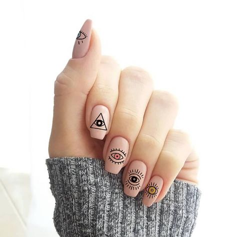 Tattoo Spooky, Evil Eye Nails, Waterslide Nail Decals, Eye Nail Art, Witchy Nails, Minimal Nails, Nail Tattoo, Gradient Nails, Cat Kuku