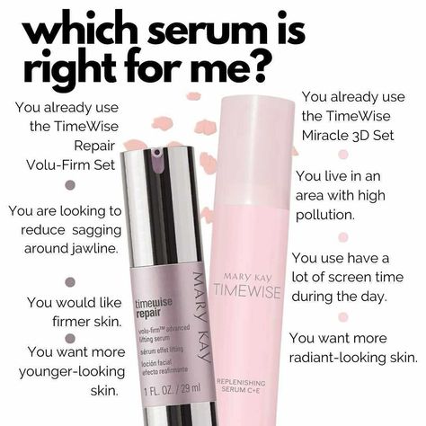 Clients often ask which serum is the best when they are looking at supplementing their skincare routine. ⁪ These two serums are favorites and for good reason! Need help finding the perfect fit? That’s what I do! I would LOVE to help you! ⁪ #MaryKayWithCatharine #skincare #makeup Timewise Repair, Mary Kay Marketing, Mary Kay Skin Care, Mary Kay Cosmetics, Mary Kay Timewise, Mary Kay Business, Skin Repair, Skincare Makeup, Skin Firming