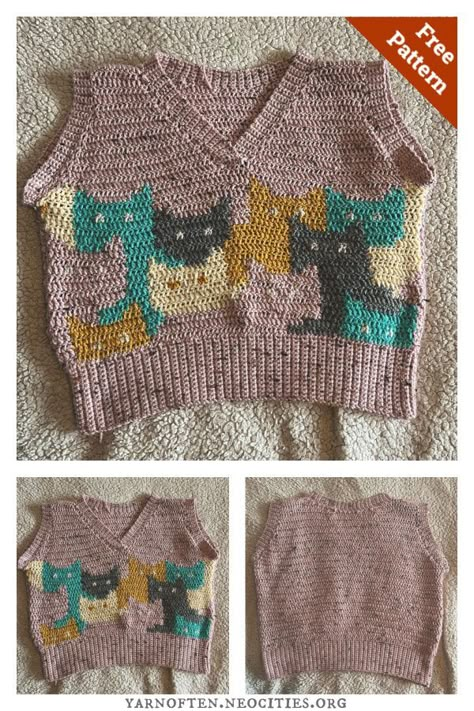 Cute Crochet Vest Pattern, V Neck Sweater Vest Crochet Pattern, Cat Vest Crochet Pattern, Crochet Vest Alpha Pattern, Crochet Cat Vest Free Pattern, Crochet Cat Vest, Free Crochet Sweater Vest Pattern, Knit Sweater Vest Pattern Free, Free Pattern Crochet Sweater