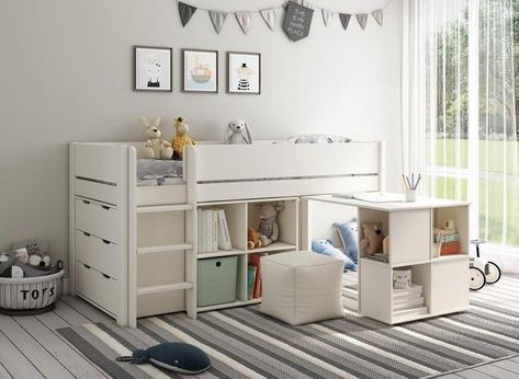 Mid Sleeper With Storage, Bed Frame With Storage Drawers, Cube Desk, Bunk Bed Safety, Big Girl Bed, Sofa Bed Blue, Green Headboard, Football Room, Kids Beds With Storage