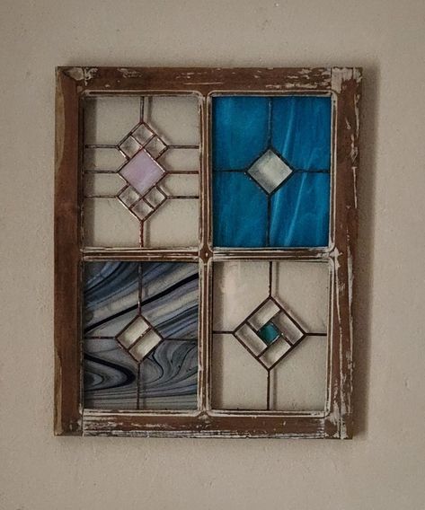 Simple Stained Glass Windows, Square Stained Glass Patterns, Stained Glass Frames Pictures, Stained Glass In Picture Frame, Rectangle Stained Glass Window, Square Stained Glass Panel, Stained Glass Panels Antique, Old Window Frames, Wooden Window Frames