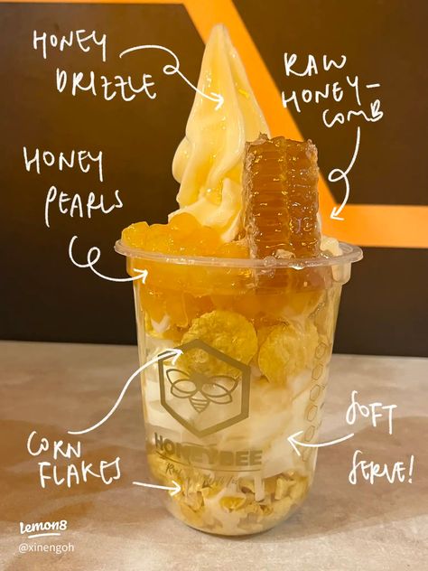 trying the tiktok viral honeycomb ice cream! 😋🐝🐝🐝 | Gallery posted by Caitlin | Lemon8 Lemon Honey, Food Stand, Ice Cream Ideas, Honeycomb Aesthetic, Honeycomb Ice Cream, How To Eat Honeycomb, Honeycomb Food, Honeycomb Eating, Taiyaki Ice Cream Aesthetic