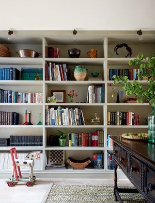 Bookshelf Banquette, Lonika Chande, Living Colors, Decor Ideas Kitchen, Paint And Paper Library, Pantry Organizers, Shaker Kitchen Cabinets, Rattan Coffee Table, Kitchen Decor Ideas