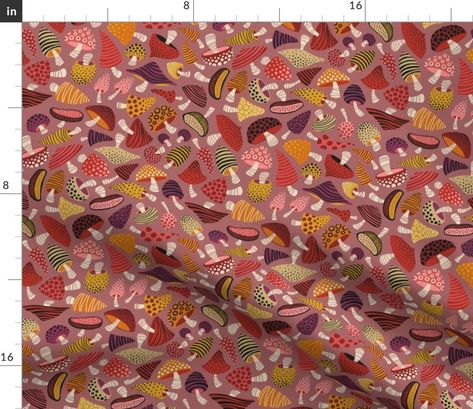 Mauve Mushrooms Fabric Delicious Fungi by Anequsa Pink - Etsy Canada Guest Room Furniture, Pink Nature, Scale Fabric, Nature Forest, Custom Printed Fabric, Nature Prints, Fabric Swatches, Textile Fabrics, Surface Pattern Design