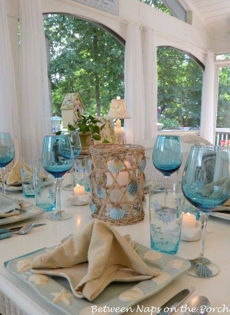 Seashell Tablescape, Beach Table, Summer Decorations, Beachy Decor, Beach Cottage Decor, Style Deco, Coastal Design, Cool Ideas, Coastal Cottage