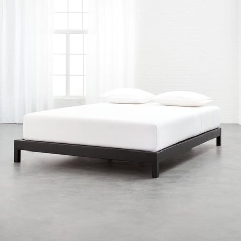 Simple Black Metal Bed Base Queen + Reviews | CB2 Metal Bed Base, White Metal Bed, Wood Canopy Bed, Contemporary Bed Frame, Leather Daybed, Black Metal Bed, Modern Sleeper Sofa, Black Bed Frame, Black Bed