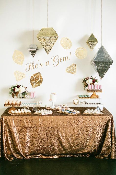 Trendy Party Themes, Diamond Theme Party, Diamond Theme, Diamond Party, Christmas Diamonds, Fiesta Tropical, Sparkle Party, Bridal Shower Inspiration, First Birthday Themes