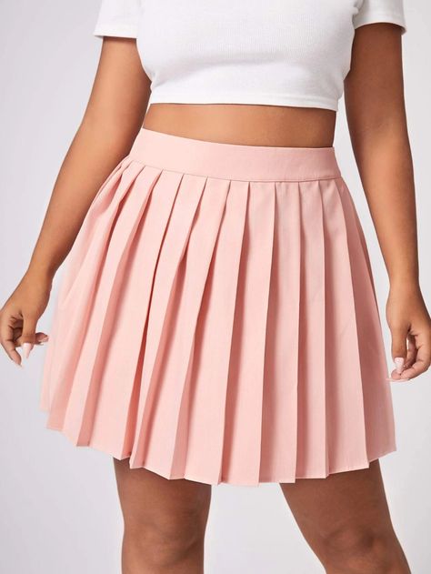 Plus High Waist Pleated Skirt | SHEIN USA Plus Size Pleated Skirt, Pleated Skirt Plus Size, But I'm A Cheerleader, High Waist Pleated Skirt, 2021 Outfits, Pink Pleated Skirt, Pleated Skirt Short, Pink Preppy, High Waisted Pleated Skirt