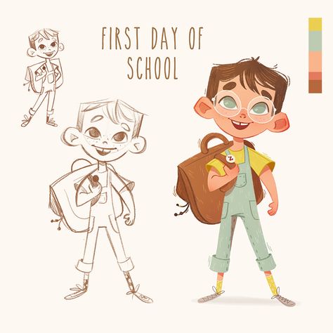 Cartoon Characters Illustration, Children Books Illustrations, Kid Illustration Character, Childrens Book Illustrations Characters, First Day Of School Drawing, School Character Design, Kids Illustration Character, Children Character Design, Children Book Characters