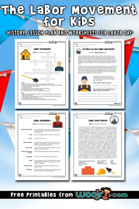 Labor Day for Kids: Labor Movement History, Lesson Plan & Worksheets | Woo! Jr. Kids Activities : Children's Publishing Labor Day Lessons For Kids, Labor Day Activities For Kids, Labor Day Activities, Teacher Worksheets Lesson Plans, Labor Day History, Reward System For Kids, Labor Movement, Homeschool Social Studies, Elementary Learning