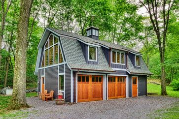 Writer's Studio Barn - farmhouse - Garage And Shed - HUDSON DESIGN Architecture & Construction Mgmt Two Story Garage, Small Farmhouse Plans, Container Home Designs, Gambrel Barn, Plan Garage, Farmhouse Garage, Shipping Container Home Designs, Garage Apartment Plans, Gambrel Roof