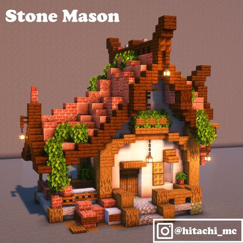 Clay House Minecraft, Minecraft Swamp Village Ideas, Village Makeover Minecraft, Minecraft Flower Cart, Minecraft Mason House, Fishing Shack Minecraft, Minecraft Small Building Ideas, Stone House Minecraft, Minecraft Cleric House