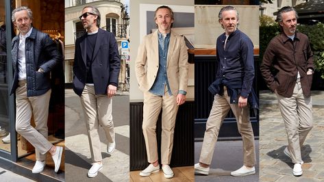 Mr Pierre Mahéo, the founder and designer behind the quintessentially Parisian brand Officine Generale, takes to the streets of the city to show us five ways ... Officine Generale, Banded Collar Shirts, Chore Jacket, Aging Beautifully, Double Breasted Jacket, Casual Suit, The Journal, Chambray Shirt, Show Us