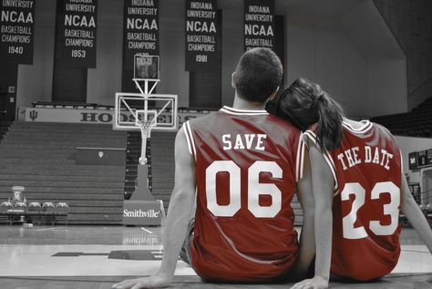 "Save The Date" doing this! Basketball Engagement Photos, Basketball Wedding, Basketball Couples, Sports Themed Wedding, Save The Date Ideas, Sports Wedding, Basket Case, When I Get Married, Love And Basketball