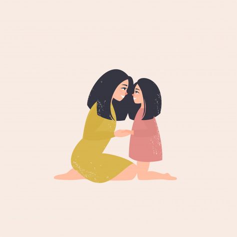 Mother and daughter look into each other... | Free Vector #Freepik #freevector #people #love #family #girl Mum And Daughter Illustration, Mum And Daughter Drawing, Mother And Daughter Wallpaper, Mom And Daughter Cartoon, Mother And Daughter Cartoon, Mom And Daughter Illustration, Mother Daughter Illustration, Mother And Daughter Illustration, Mother And Child Drawing