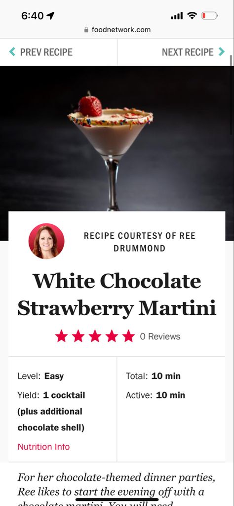 White Chocolate Strawberry Martini, Chocolate Strawberry Martini, White Chocolate Martini, Strawberry Martini, Food Network Recipes Pioneer Woman, Berry Cocktail, Mix Drinks, White Chocolate Strawberries, Chocolate Martini