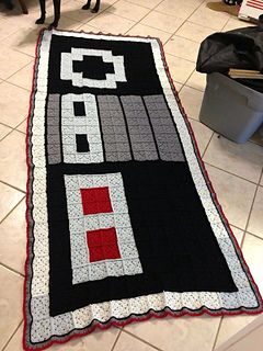 Granny Square Character Blanket, Crochet Pixel Blanket, 8 Bit Crochet, Granny Square Crochet Afghan, Nintendo Crochet, Pixel Crochet Blanket, Nes Controller, Crochet Blanket Afghan, Pixel Crochet