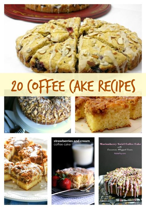 20 Coffee Cake Recipes perfect for Sunday morning or any other time you want to enjoy a morning treat. This collection has some outstanding breakfast treat ideas. Cinnamon Coffee Cake Muffins, Luscious Recipes, Rhubarb Coffee Cakes, Cream Cheese Coffee Cake, Apple Coffee Cakes, Streusel Coffee Cake, Coffee Cake Muffins, Cinnamon Coffee Cake, Sour Cream Coffee Cake