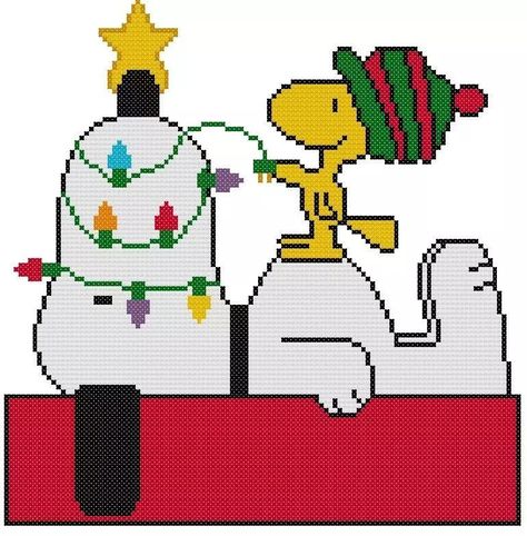 CROSS STITCH+ CRAFT PATTERN Woodstock Bird Snoopy Dog House Christmas Lights | eBay Snoopy Cross Stitch, Beaded Snoopy, House Christmas Lights, Woodstock Bird, Snoopy Dog House, Snoopy Dog, Snoopy Christmas, Pixel Pattern, Crochet Tapestry