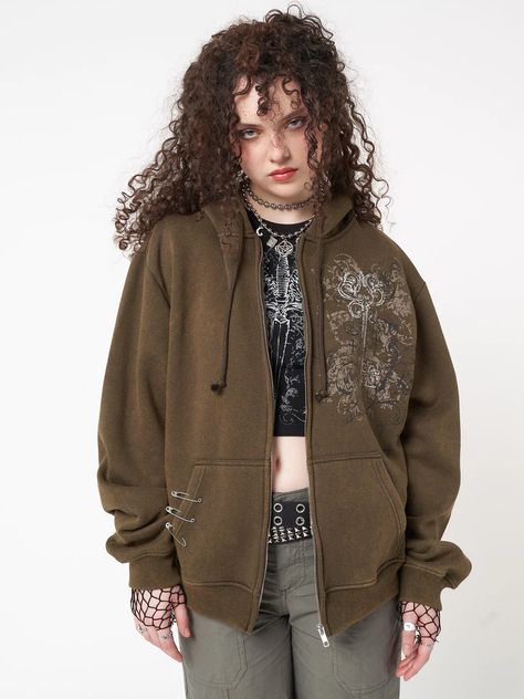 Teenage Style, Green Zip Up Hoodie, Grunge Aesthetics, Harajuku Grunge, Minga London, Outfit References, Retro Coat, Street Punk, 90s Fashion Grunge