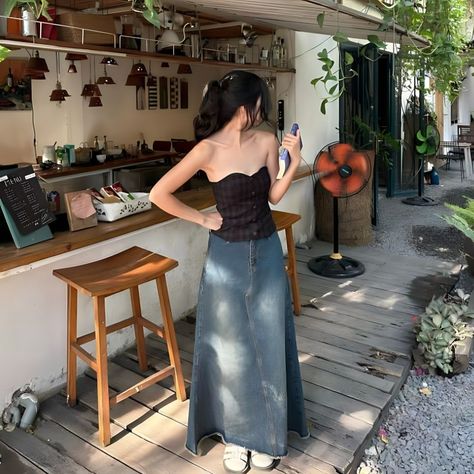 Denim Skirt Styling, Instagram Cafe, Skirt Styling, Japan Outfits, 일본 패션, Everyday Fashion Outfits, Casual Day Outfits, Looks Street Style, Casual Style Outfits