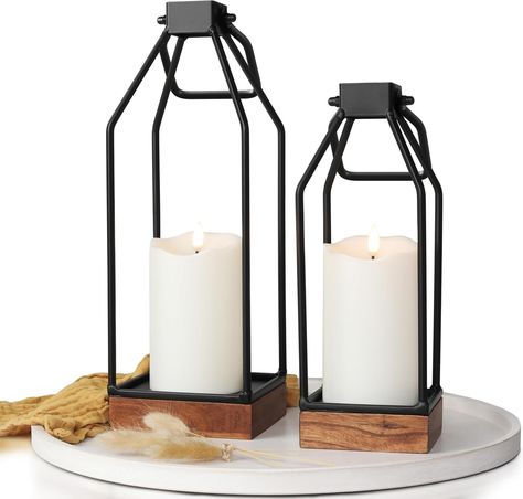 Decorative Lantern Set of 2 For Indoor & Outdoor - Beautiful Modern Farmhouse Lanterns - The Perfect Centerpiece for Your Front Porch, Fireplace Mantle or Dining/Coffee Table #ad Coffee Table Fall Decor, Farmhouse Lantern Decor, Farmhouse Lanterns, Front Porch Door, Black Modern Farmhouse, Table Fall Decor, Beautiful Modern Farmhouse, Coffee Table Decor Living Room, Farmhouse Lantern