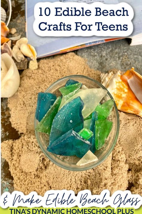 10 Edible Beach Crafts For Teens and Make Edible Beach Glass. You’ll love these edible beach crafts for teens for fun summer learning. Also, look at my page Seashore Watching Unit Study and Beach Lapbook for more fun beach ideas. Does your teen love to cook and craft? If you are looking for a fun summer craft for a teen which is also edible, you'll love the edible beach glass. This edible beach glass is delicious and a great way to work in a little learning about how beach glass is made. Fun Beach Ideas, Ideas Lapbook, Summer Homeschool, Beach Themed Crafts, Fun Summer Crafts, Ocean Activities, Homeschool Crafts, Homeschool Elementary, Summer Craft