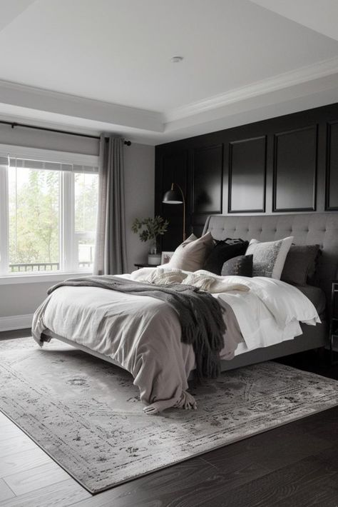 Monochrome Bedroom, Silver Bedroom, Bilik Idaman, Trendy Furniture, Mens Bedroom, Regal Design, Black Bedroom, Neutral Bedroom, Gray Bedroom