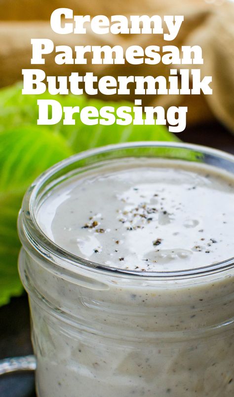 A jar of dressing. Parmesan Peppercorn Dressing, Creamy Parmesan Dressing, Buttermilk Salad, Buttermilk Salad Dressing, Peppercorn Dressing, Chef's Salad, Healthy Ranch Dressing, Mediterranean Salad Recipe, Easy Salad Dressing Recipes